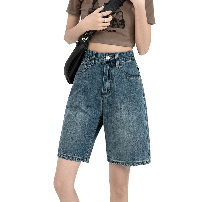 Picture of High waist Denim shorts women's 2022 new summer thin straight cropped pants loose slimming wide leg cropped pants