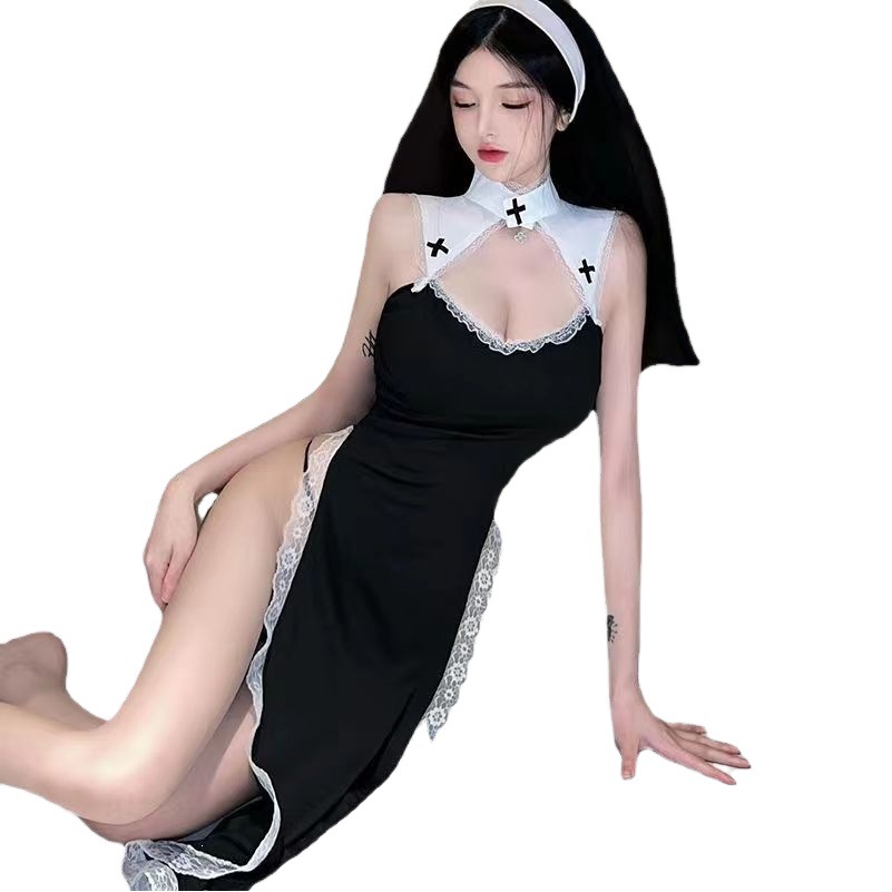 Sexy lingerie wholesale sexy role-playing nun uniform cosplay game outfit hollow out skirt set 2316