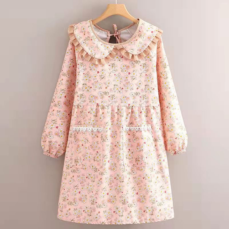 Picture of Long-sleeved Canvas Apron Women's Korean-style Household Kitchen Cooking Overalls Breathable Catering Overalls Anti-fouling Adult Apron
