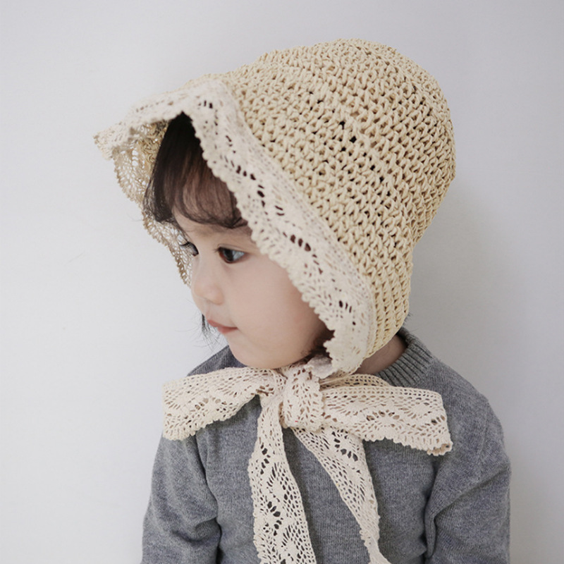 Simple Lace Edge Children's Hat Fashion Handmade Trendy Hat Ladies Hat Foldable Paper Straw Hat Sun Hat MZ 7584