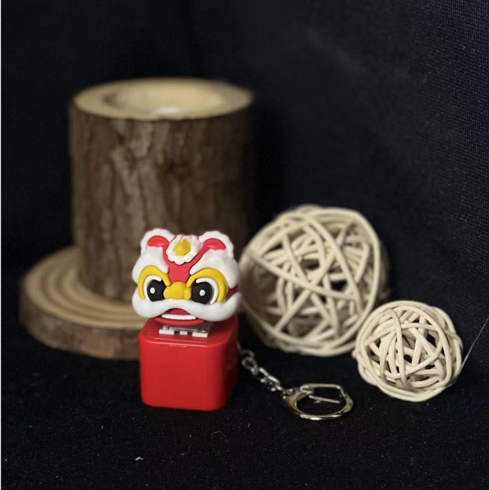 Tiktok hot-selling lion button keychain bowl chicken small new ass wooden fish merit +1 sound and light decompression toy