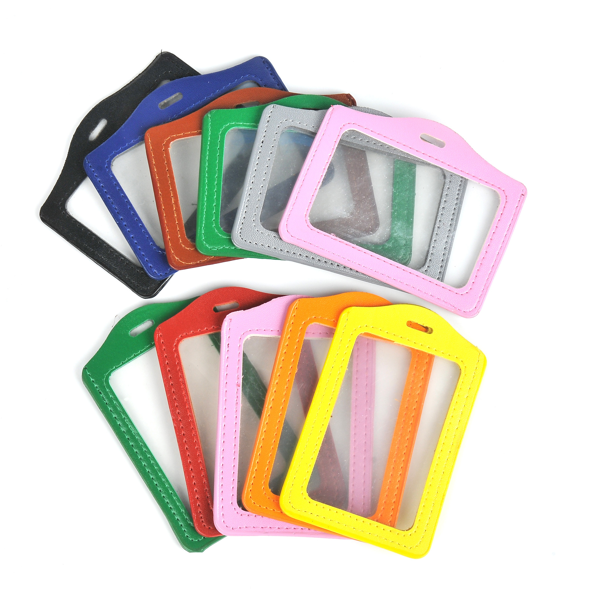 Colorful Badge Id Card Holder Double-Sided Transparent Pu Card Holder Imitation Leather Credit Card Holder Bus Card Holder Work Card Brand