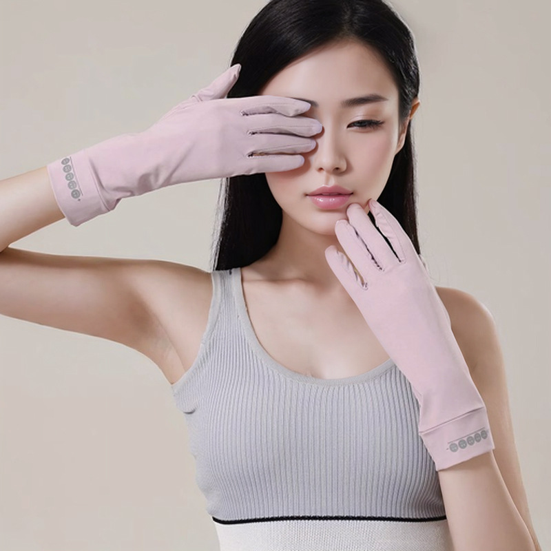 Sunscreen Gloves Women's Summer Outdoor Sports Cycling Cool Sense Thin Non-slip Finger Leakage Ice Silk Gloves UV Protection