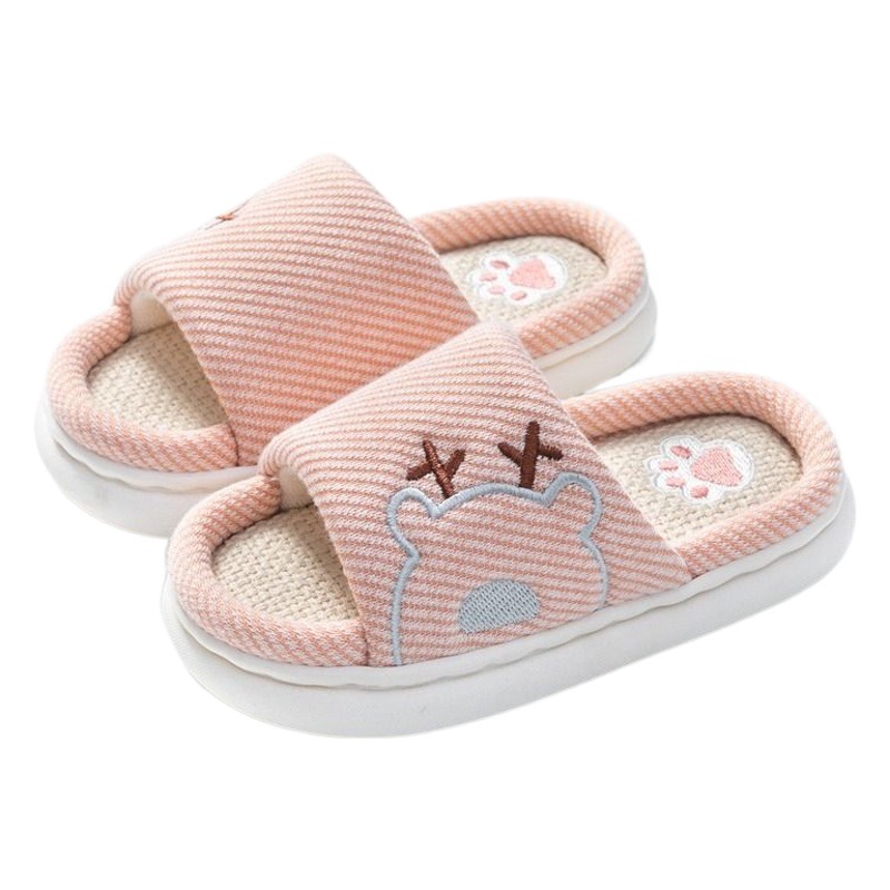 Parent-Child Linen Slippers Home Indoor Thick Bottom Non-Slip Children's Spring and Autumn Four Seasons Quiet Floor Fabric Linen Slippers for Women