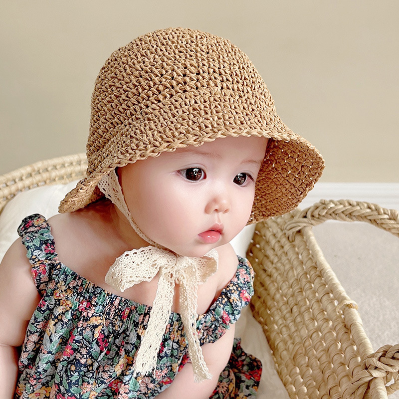 Children's Sunscreen Hat Summer Beach Girls Straw Fisherman Hat Ins Korean-style Baby Sunshade Basin Hat for 1-3 Years Old Children