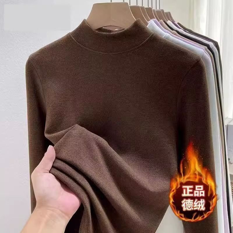 Picture of Super Soft Waxy Inner Wear Autumn and Winter Half High Neck Sanding Long Sleeve Warm Slim Fit fleece-lined Thickened Top 2024 Base New