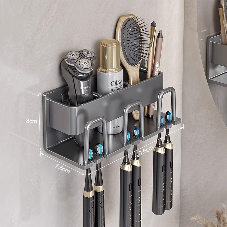 Picture of Toothbrush Storage Rack Non-Punch Brush Cup Mouthwash Cup Rack Wall-Mounted Bathroom Household Toothware Hanger