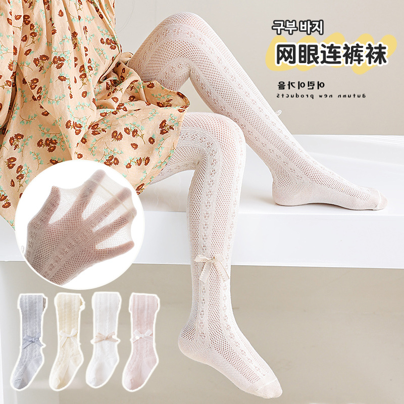 Summer mesh pantyhose girls leggings Princess wind lace bow breathable anti-mosquito children's pantyhose wholesale