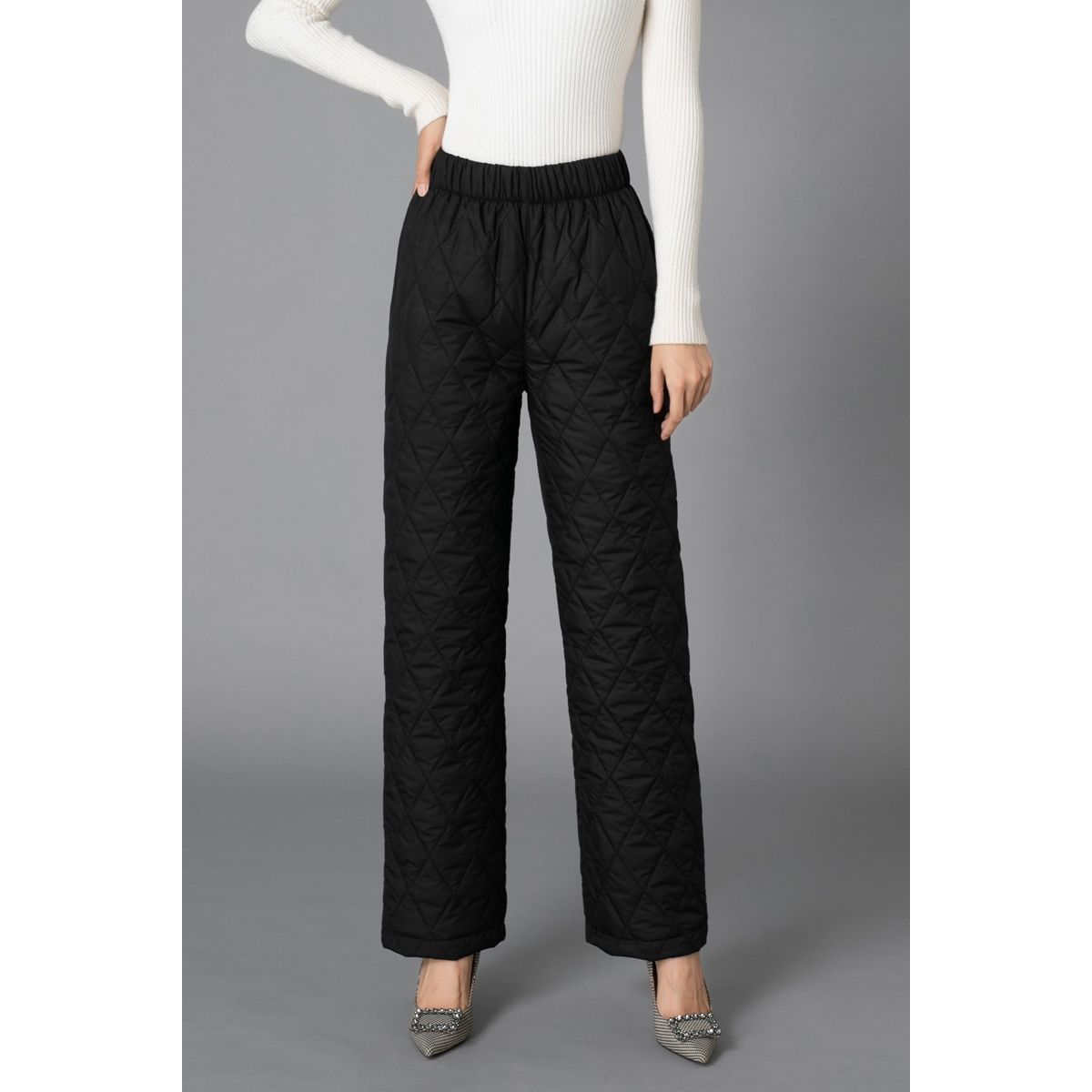 Picture of Wide-Leg Cotton Trousers for Women in Autumn and Winter, Thickeneded Middle-Aged and Elderly Warm Trousers, Slimming Look Large Size Casual Straight Outer Wear down Cotton Trousers