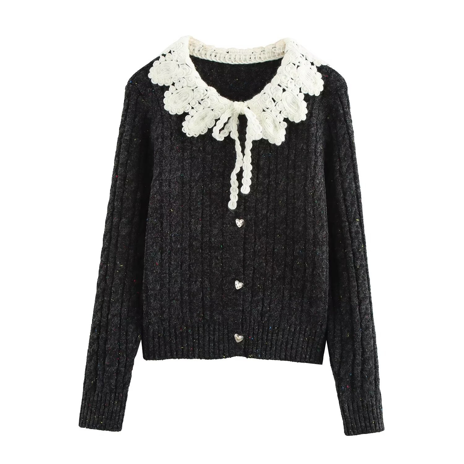 ZA cross-border women's clothing wholesale European and American style new lapel color crochet long sleeve knitted cardigan sweater coat