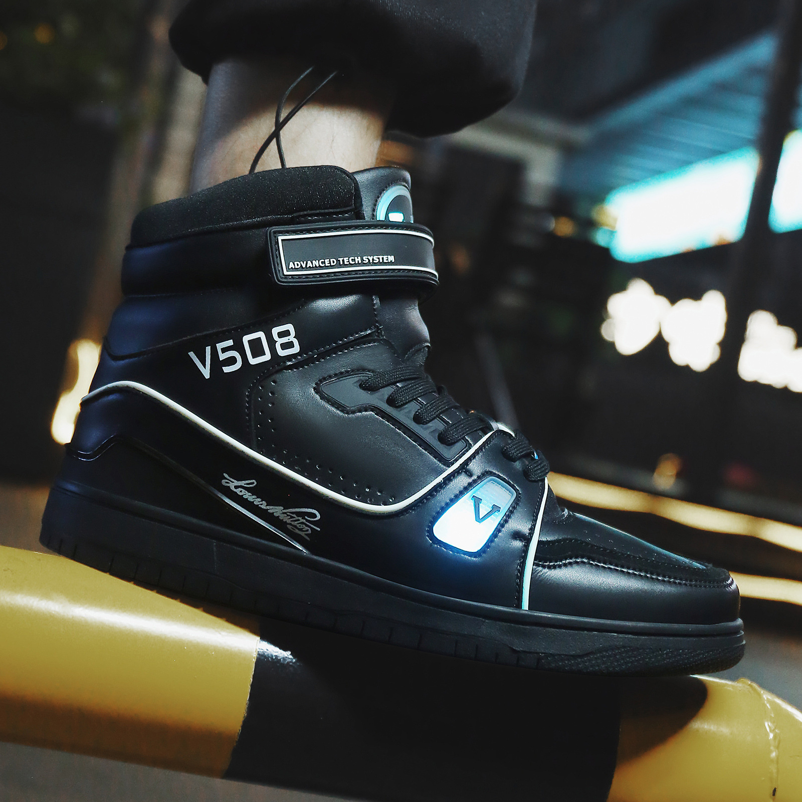 Picture of New Summer and Autumn High Top Basketball Shoes LED Charging Lovers Light Shoes Outdoor Sports Running Shoes Women Martin Boots