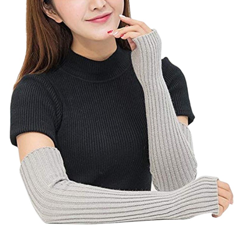 Yifan autumn and winter outdoor warm decoration Korean solid color fashion flat needle finger hole sleeve knitted elastic arm cover