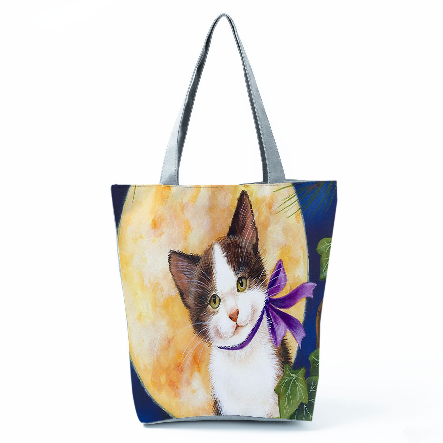 Picture of New cute flower cat printed shoulder bag portable travel storage bag large capacity outdoor tote bag