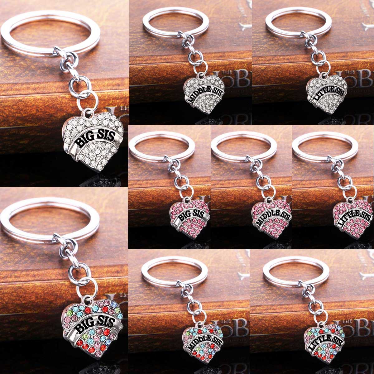 Europe and the United States hot diamond family members love BIG MIDDLE LITTLE SIS good sister keychain