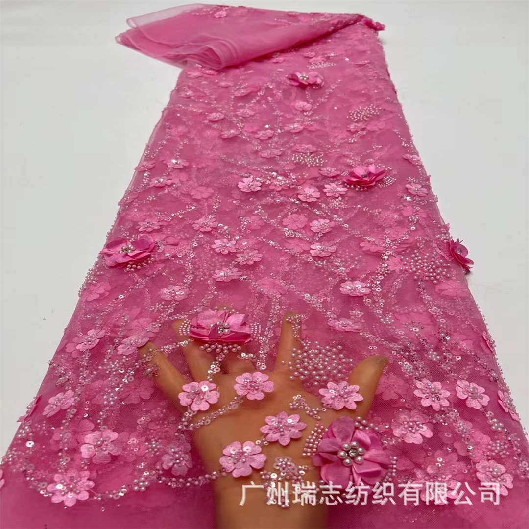 3D Three-dimensional Flower Embroidery Sequins Plant Flower Bead Tube Wedding Dress Lace Fabric dress Cheongsam Embroidered Cloth