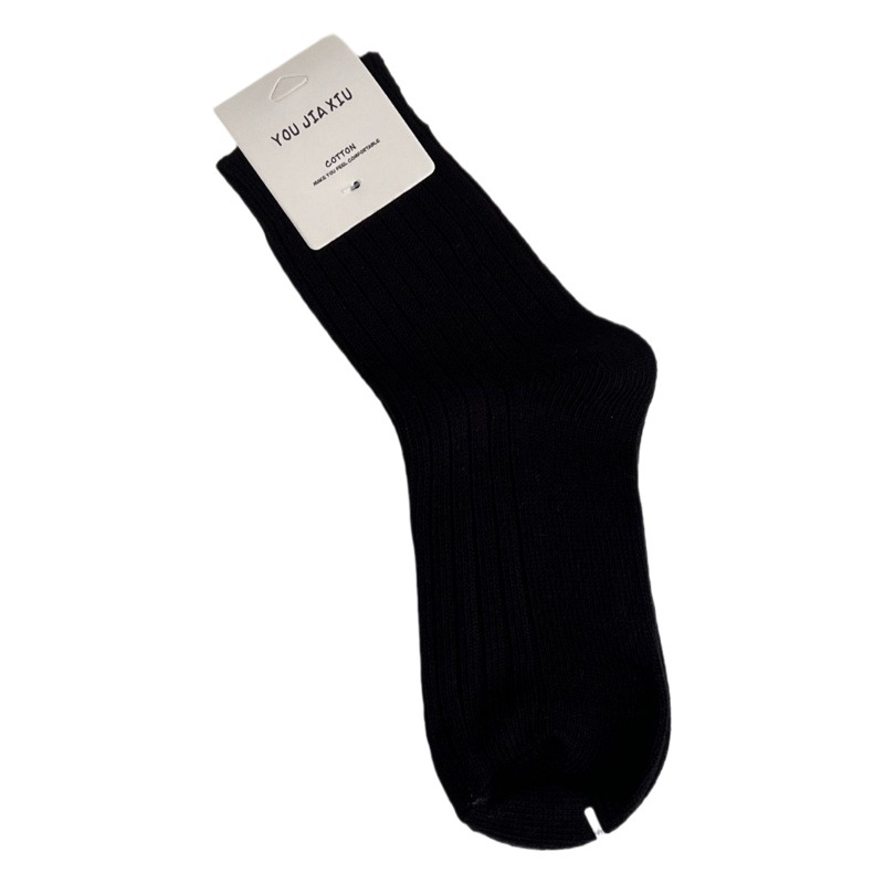 Net red socks women's autumn new sweet pink thick thread socks solid color Japanese mid-calf pile socks women's cotton socks wholesale