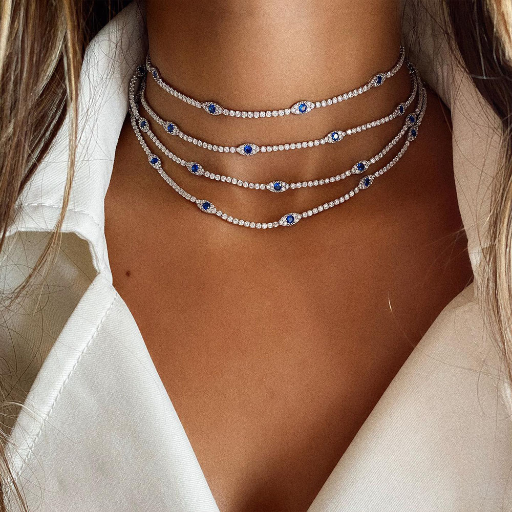 Amazon Halloween High-End Rhinestone Devil's Eye Women's Necklace Fashion Clavicle Chain Personalized Necklace