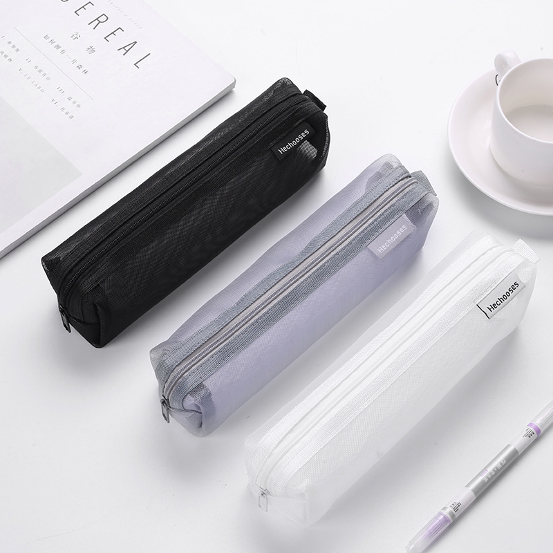 Picture of Thickened square simple transparent mesh pencil case large capacity pencil case student examination stationery bag storage box wholesale