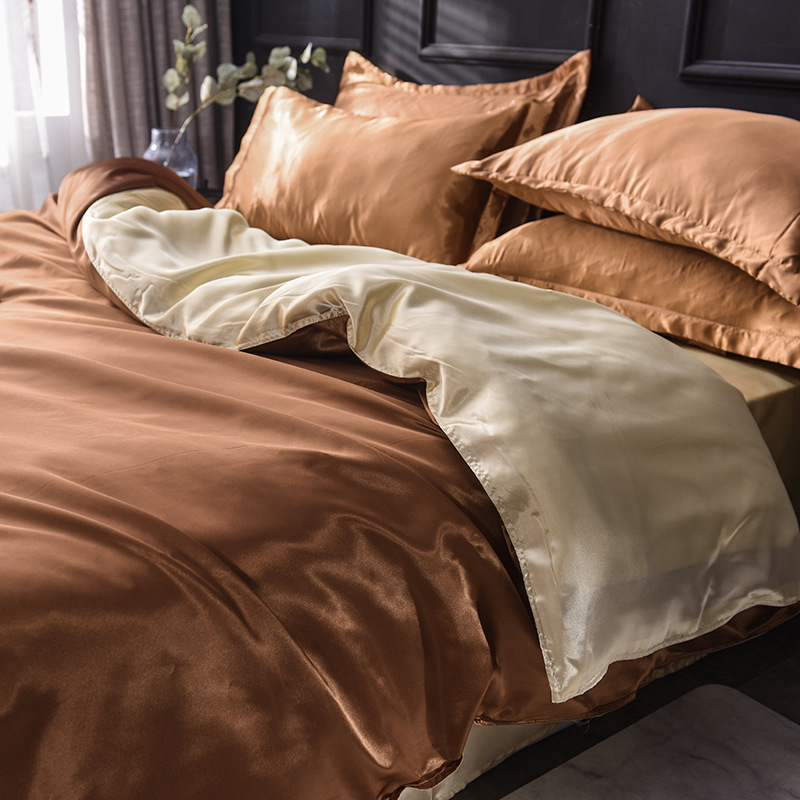 Picture of Summer solid color double-sided washed Ice Silk four-piece set silky color matching quilt cover sheets foreign trade cross-border bedding wholesale
