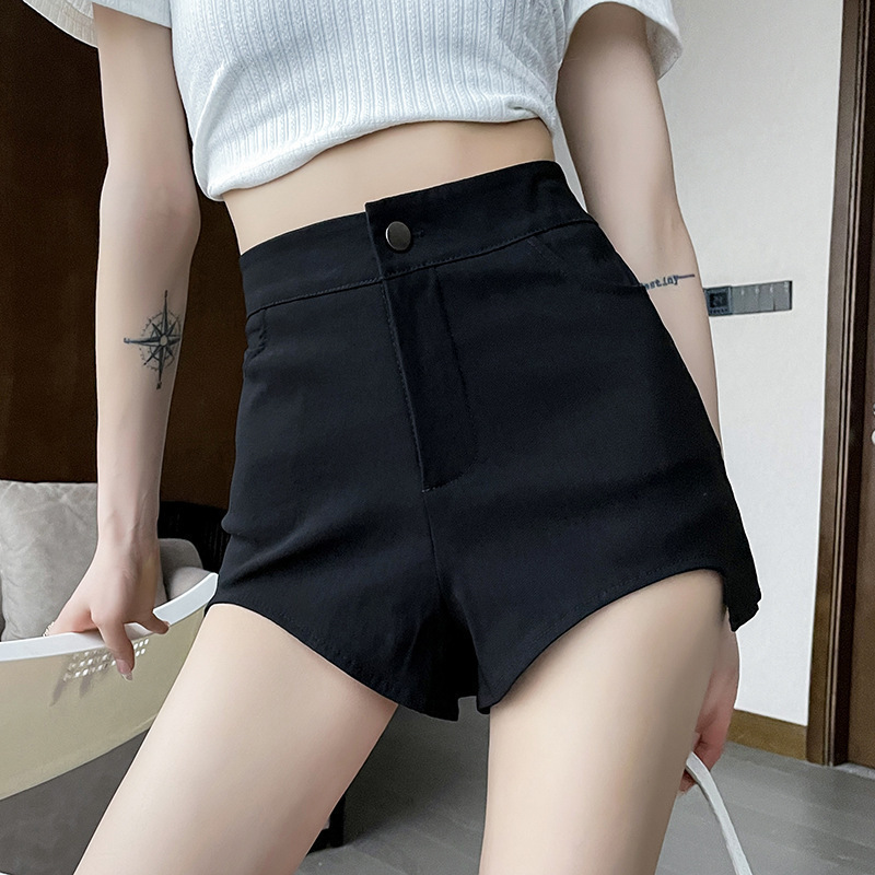 Slim-Fit Pants Hot Girl A- line Ultra-Short Trendy Irregular Hot Suit Shorts Women's High Waist Small Spring and Autumn Black