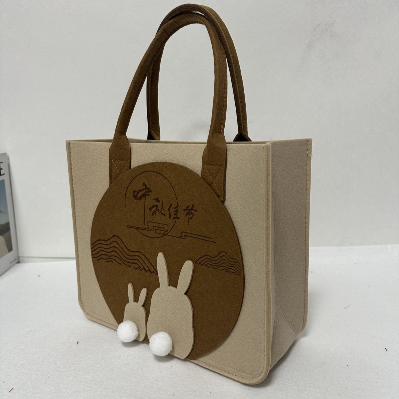 Picture of In-Stock Wholesale Mid-Autumn Felt Bags with Traditional Chinese Style, Various Styles Available, Thickened Large-Capacity Felt Tote Bags