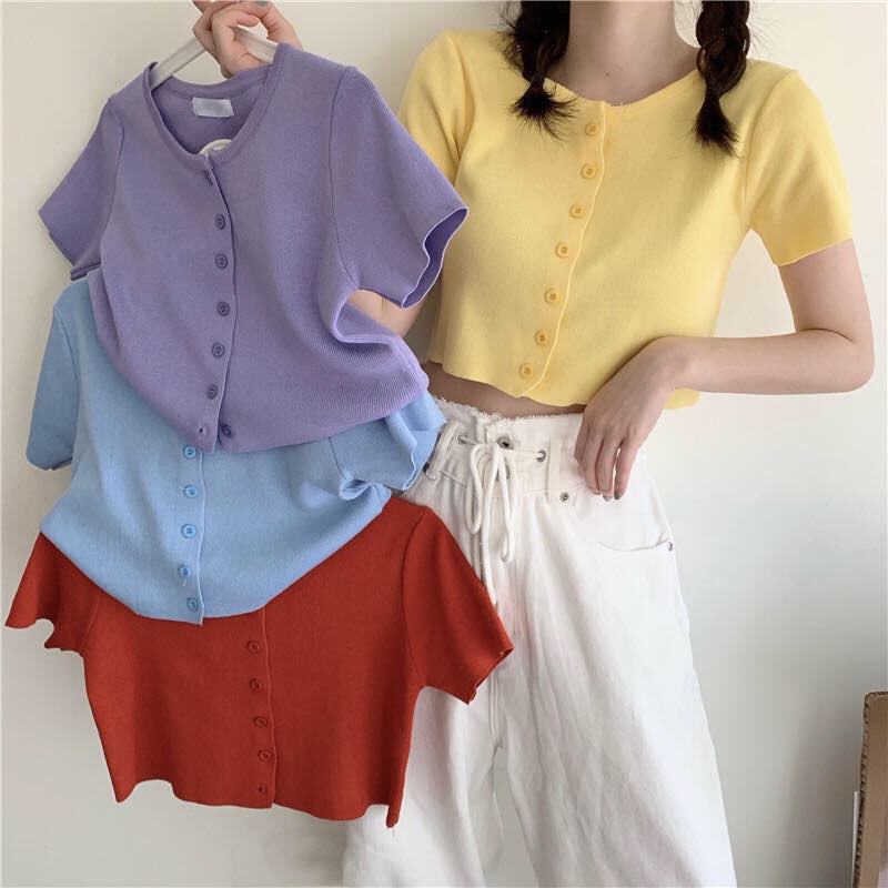 2024 Spring Korean Style Ins Style Short Knitwear Cardigan Top Loose Short-Sleeved T-Shirt Women's Trendy Wool Knitwear