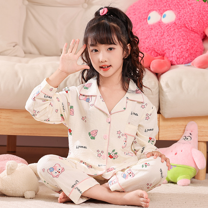 Picture of 2024 New Girls' Pajamas Long Sleeve Cloud Cotton Spring and Autumn Children's Home Clothes suit Big Kids Girls Can Wear Outer