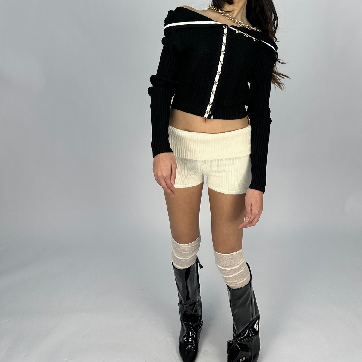 Picture of (Clearout) Designed with High-Quality Pure Lust Style Sexy Low-Waisted Knitted Pants, Slimming Look Elastic Pit Strip Hip-Covering Shorts