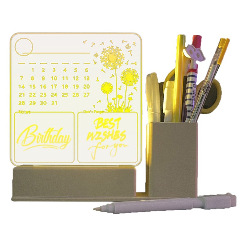Luminous Night Light Acrylic Calendar Notepad Pen-holder Message Small Whiteboard Home Memo Tips Desktop Writing Pad