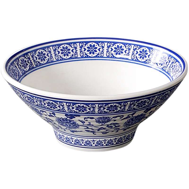 Picture of Imitation Blue and White melamine Tableware Noodle Bowl Commercial Imitation Porcelain Plastic Creative Noodles Ramen Bowl Rice Noodle Soup Bowl Special for Noodle House
