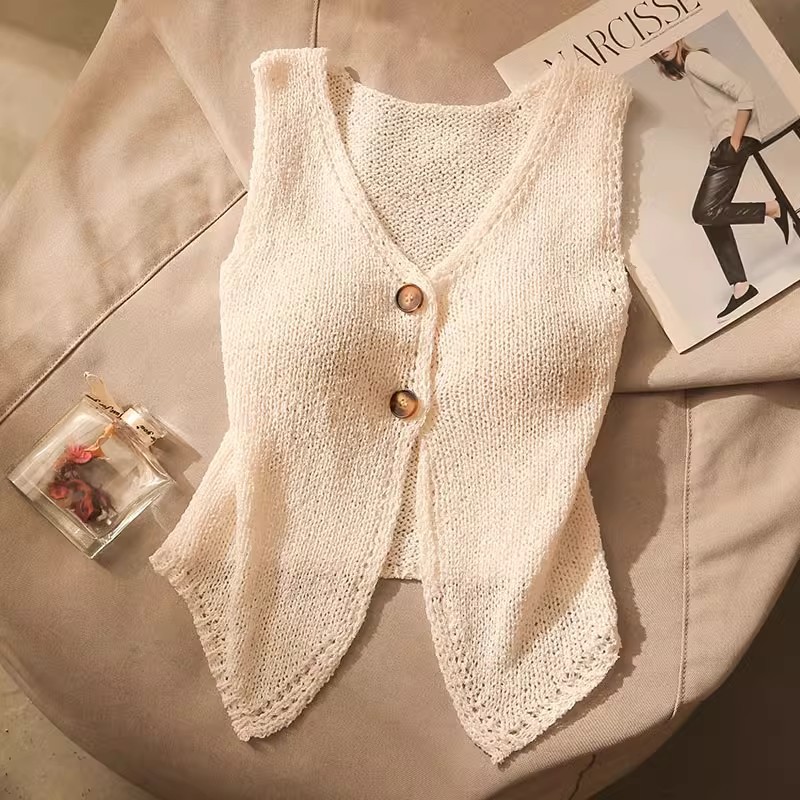 Korean Style Chanel Style Knitted Cardigan New Fashion All-match Split Vest Women's Short Waistcoat Top