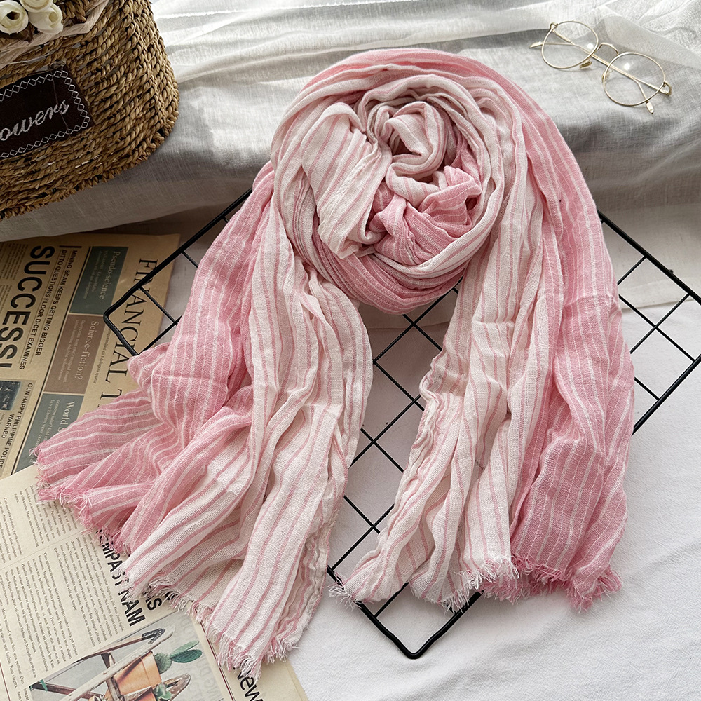 Picture of Amazon Hot Autumn New European and American Striped All-match Silk Scarf Women's Artistic Foreign Style Shawl Men's Cotton Scarf