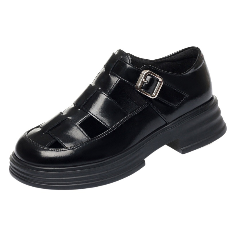 Summer 2025 New Soft Leather Roman Sandals Women's Retro Baotou Hole Hollow Breathable Platform Thick-Soled Pig Cage Shoes
