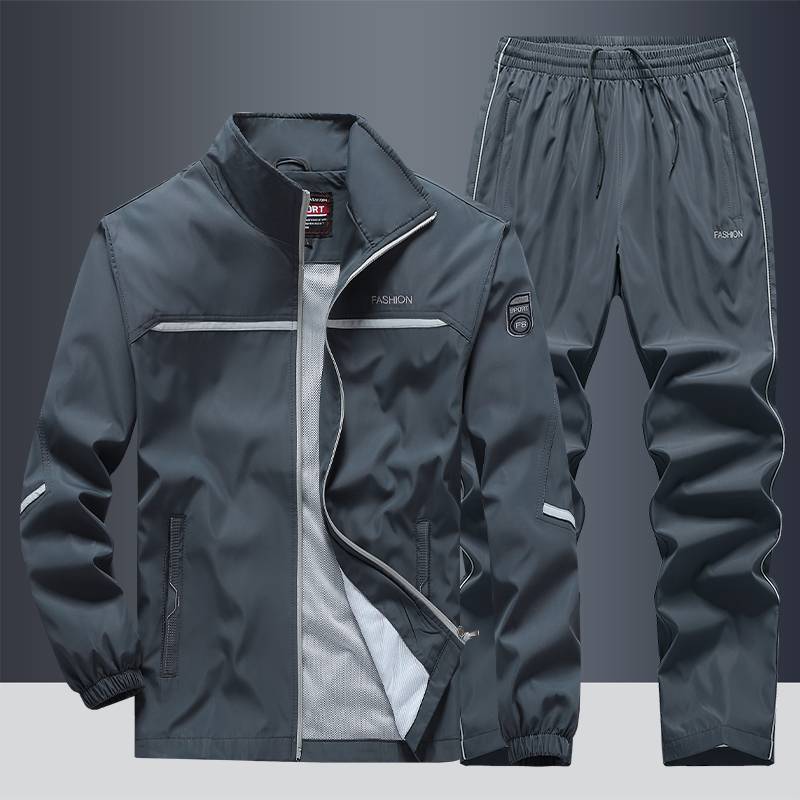 2024 sports suit men's spring and autumn loose plus size lapel casual sportswear polyester composite fabric