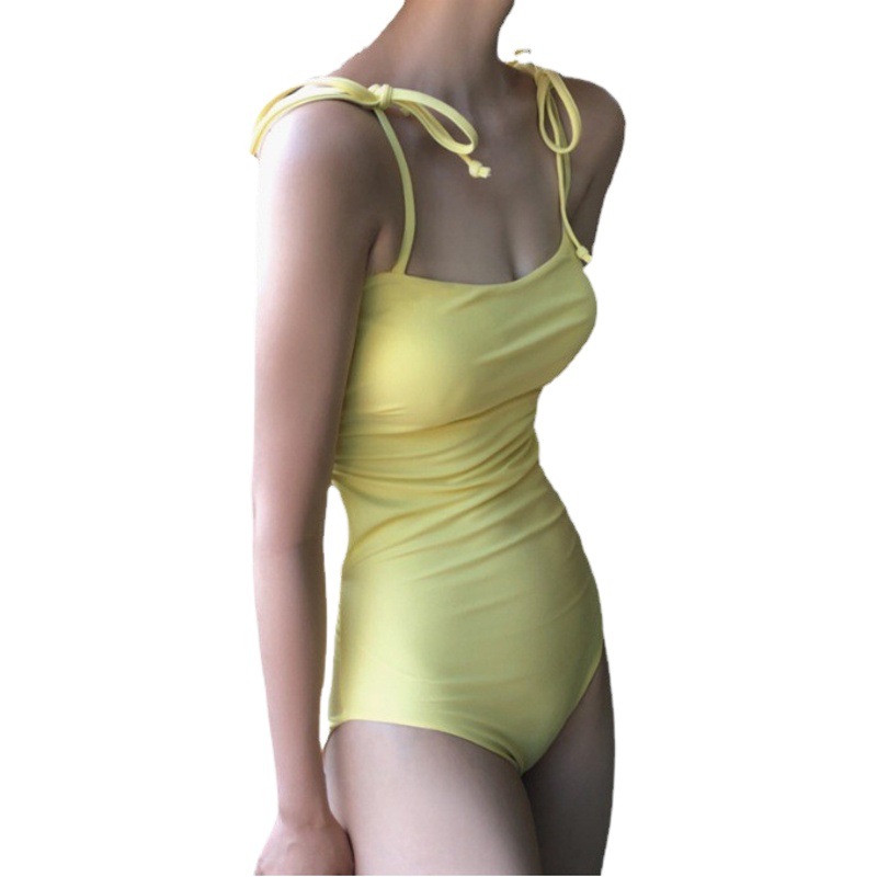 New Yellow Bikini Small Chest Tube Top Double Shoulder Strap Spa Swimsuit Women's Sleeveless Casual Swimsuit with Chest Pad