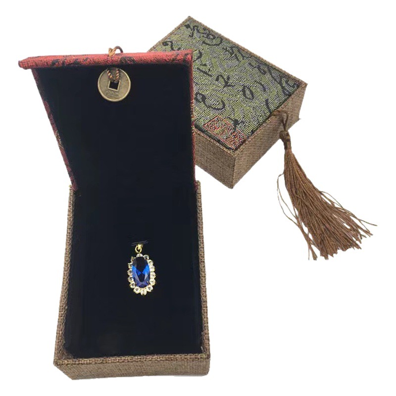 Empty Brocade Box Tassel Packaging Box Brown Green Red Blue Three Color Text Wave Gift Box Packaging Box