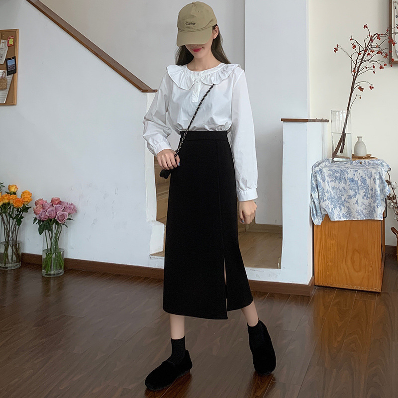 Women's Skirt 2024 Summer New plus size chubby girl High Waist Slimming Side Slit Mid-length A- line Skirt Hip Skirt