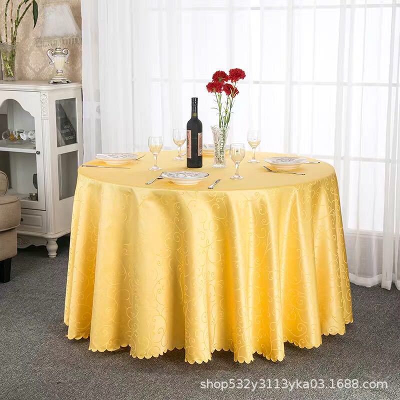 Picture of Large Round Table Restaurant Tablecloth Hotel Restaurant Banquet Family Usable Round Wedding European Tablecloth Table Cover Cross-Border