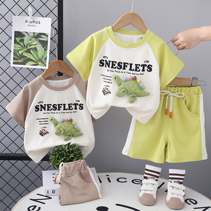 Summer Boys' Short-sleeved suit New Arrival Baby Fashion Stylish Children's Suit Three-dimensional Stegosaurus Short-sleeved suit Trendy Cool