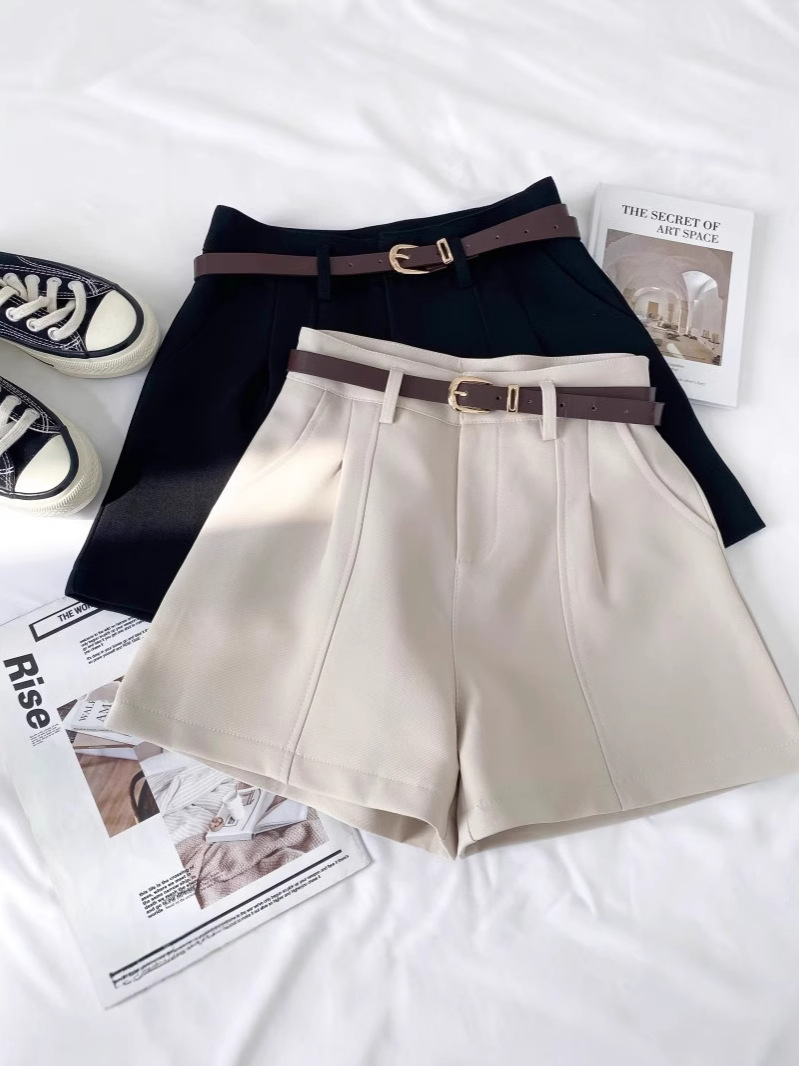 Casual Shorts Women's Summer 2025 New Korean Fashion Slim Elegant High Waist A- line Wide Leg Pants with All-match