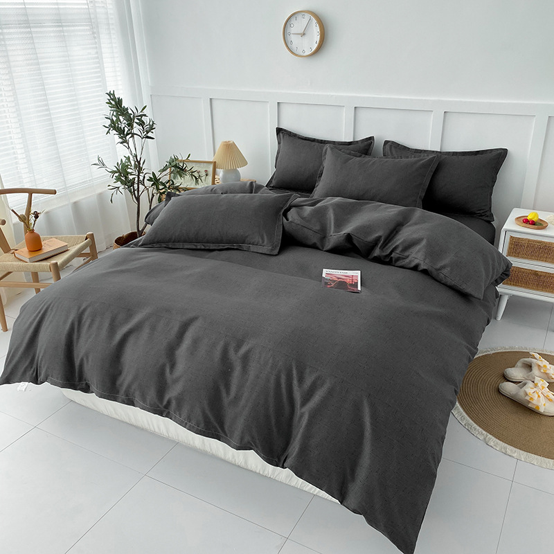 Picture of Small fresh sanding quilt cover four-piece water-washed cotton bed sheet quilt cover simple student dormitory single three-piece wholesale