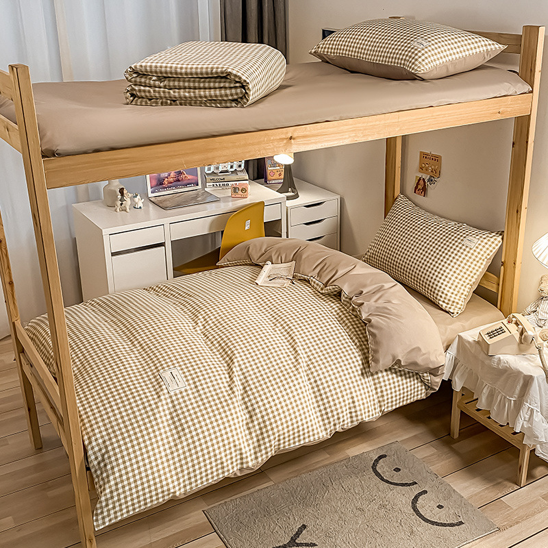 Picture of Bedding Three-Piece Set for Single Bed, Plaid Bed Sheet, Duvet Cover, Solid Color Set, Six-Piece Set for Student Dormitory, Reactive Printing and Dyeing