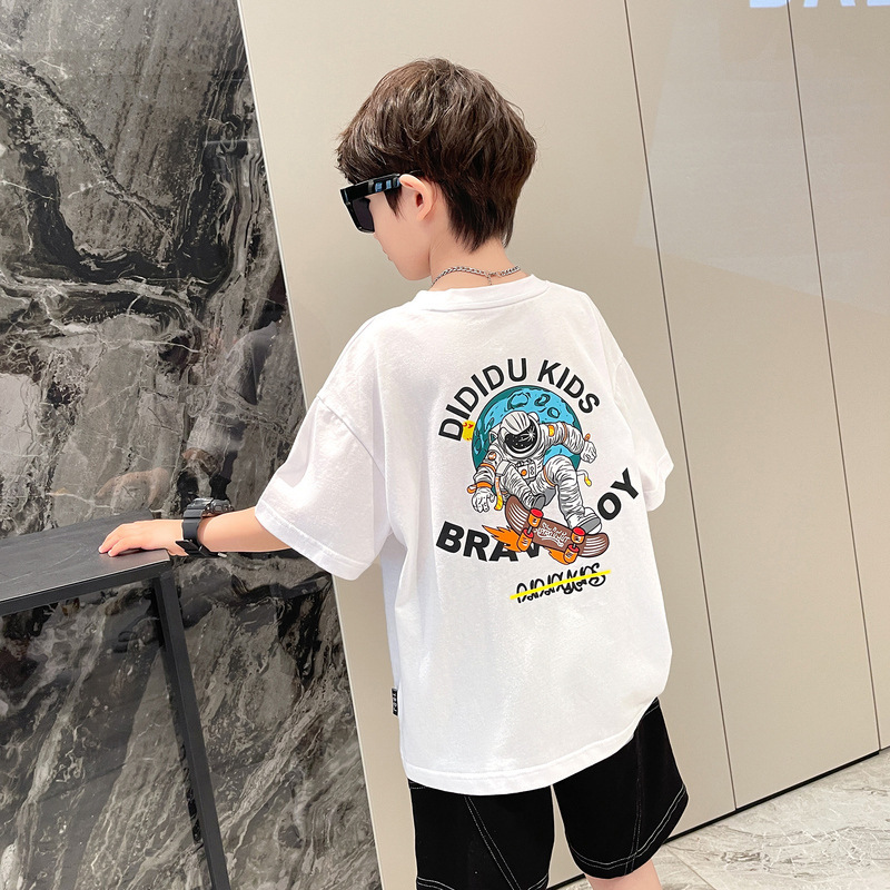 Boys' Short-sleeved T-shirt Summer 2023 New Korean Round Neck Children's T-shirt Middle and Big Children's Half-sleeved Top Trendy