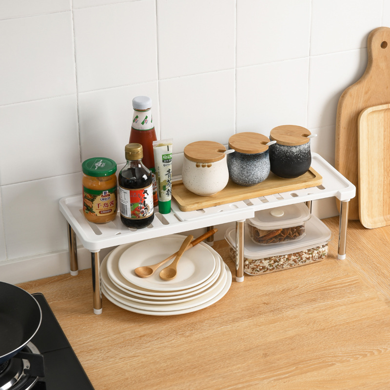 Picture of Telescopic Storage Rack Kitchen Drain Rack Seasoning Bottle Storage Rack Cabinet Organizer Rack Double-Layer Countertop Storage Rack