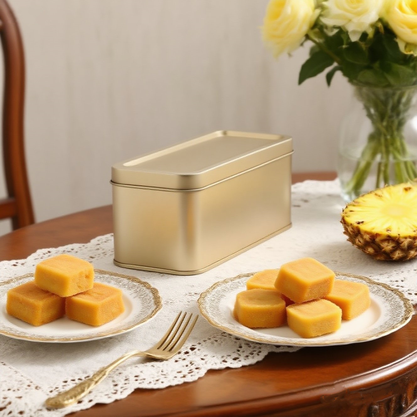 Customized Pineapple Cake Tinplate Box Rectangular Upper and Lower Cover Retro Box Tea Storage Jar Sticker Storage Box