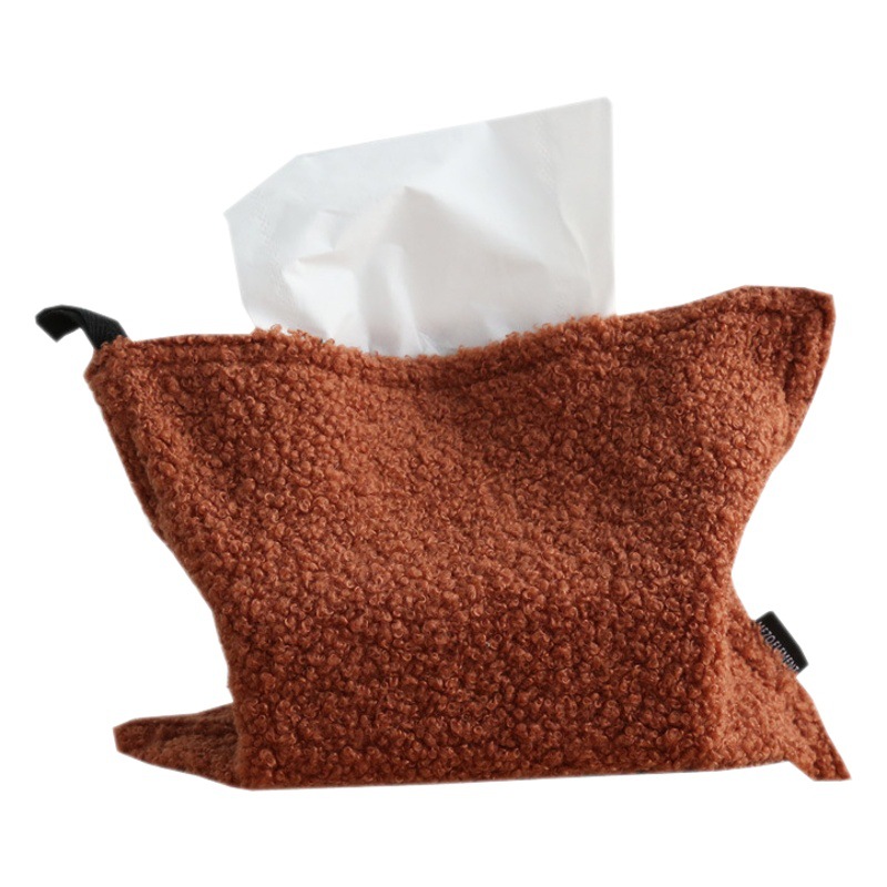 Picture of Beautiful Element Loop Velvet Household Living Room Tissue Bag Nordic Teddy Velvet Desktop Tissue Cover Tissue Box Tissue Box