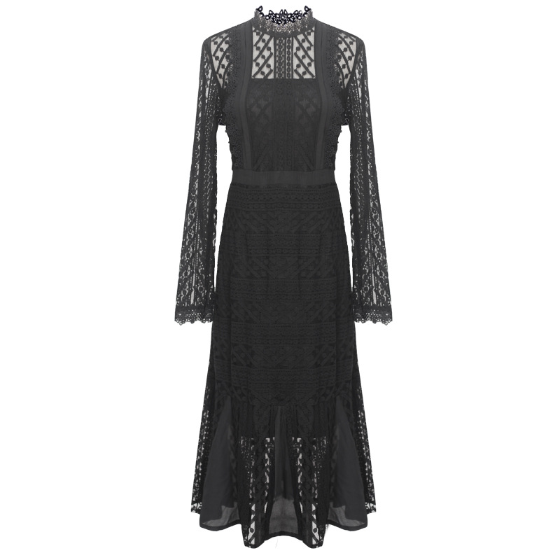 Picture of Amazon Foreign Trade Large Size Lace Dress Women's Spring and Autumn New Fashionable Fishtail Base Long Dress 200