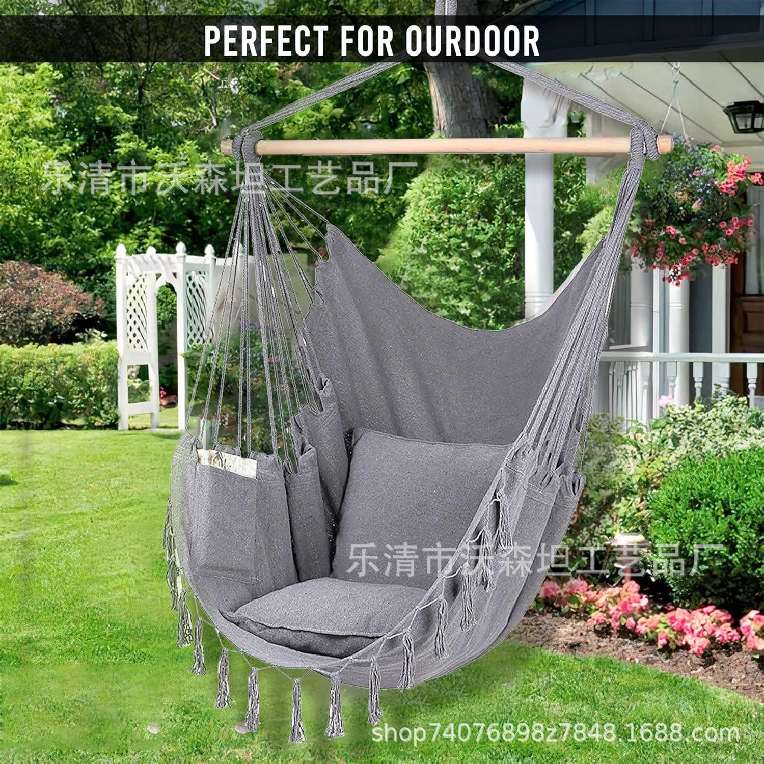 Picture of Amazon Courtyard Garden Outdoor Hammock Balcony Cotton Hanging Chair Leisure Student Swing Factory Wholesale Foreign Trade