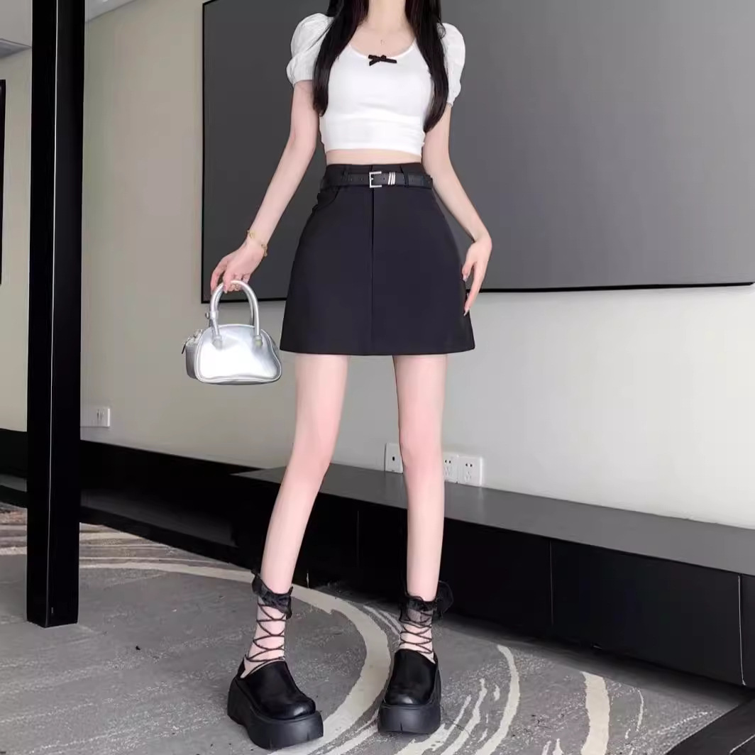Black Spice Girl Small 2024 Summer High Waist Suit Skirt Women's New Hip A- line Short Skirt