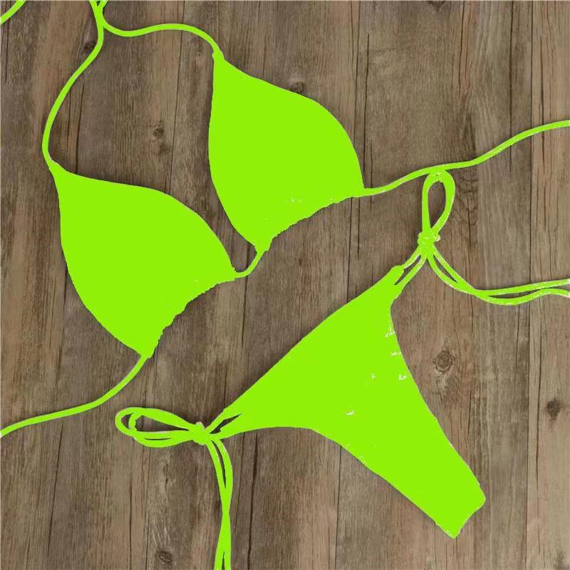 Picture of New European and American Bikini Swimwear Solid Color Foreign Trade Three-Point Sexy Swimsuit Women's Split Adjustable Lace-Up